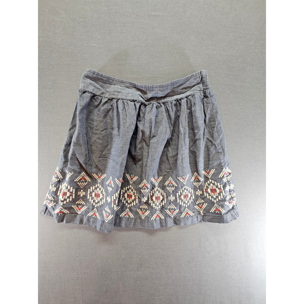 American Eagle Outfitters Gray Embroidered Boho Mini Skirt Smocked Back Small